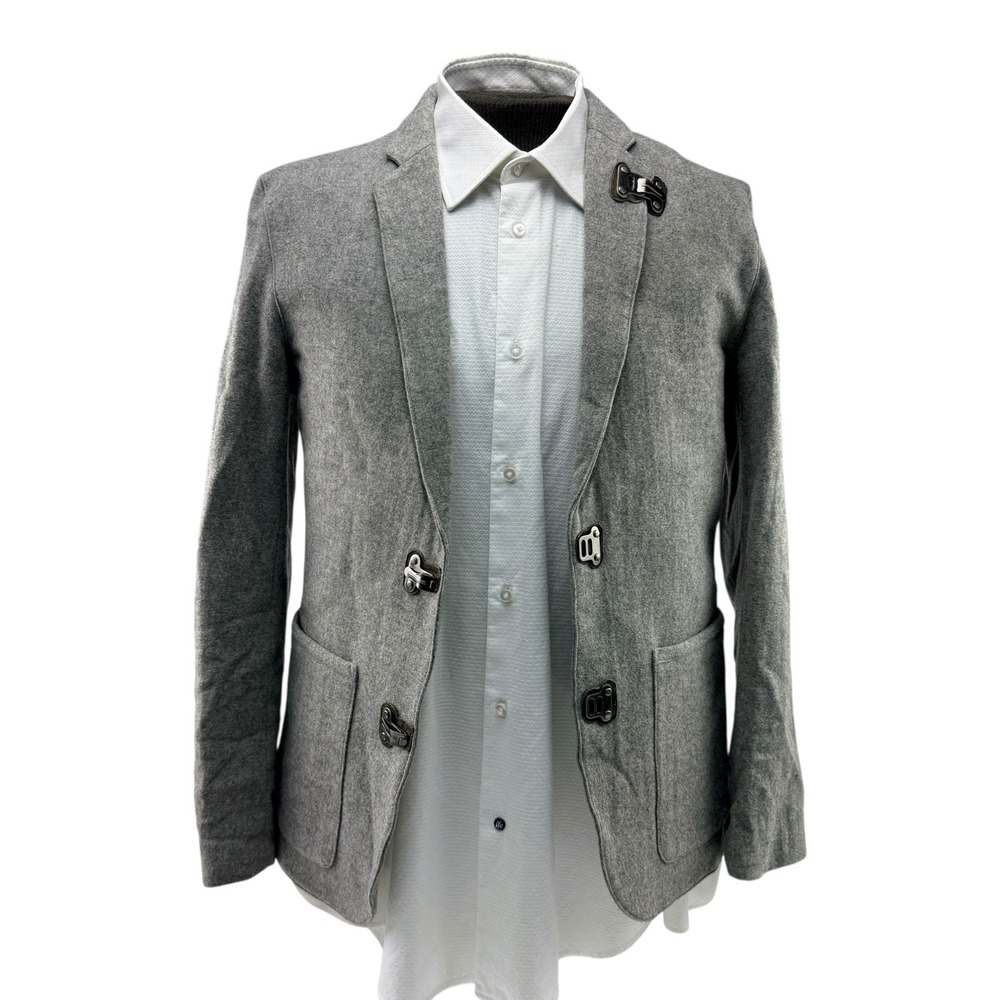 WRK‎ Work Rest Karma Mens 40R Gray 100% Wool Blazer Fireman Buckle Jacket 40R